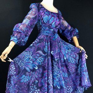 blue polyester chiffon / garden cocktail party dre